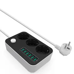 Мережевий фільтр-подовжувач ColorWay CHE-36B 17W, 3 розетки, 6xUSB, 1.8 м