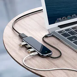 Мультипортовий адаптер USB Хаб Baseus Multi-functional HUB Type-C to 3xUSB3.0+HDXiaomi+PD CAHUB-RT0G Deep Grey - мініатюра 7