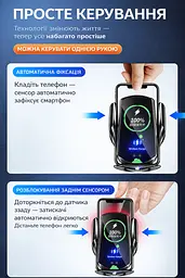 Тримач з бездротовою зарядкою для телефону Q15 + магнітна зарядка. IPhone та Android (Type-C, Lightning, microUSB) в дефлектор - мініатюра 4