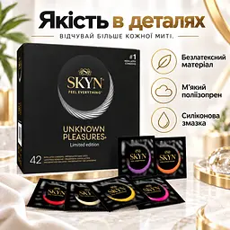 Набір презервативів SKYN Unknown Pleasures 42 шт безлатексні поліізопренові 53 мм мікс 6 видів Elite Intense Feel Hot Cocktail - мініатюра 4
