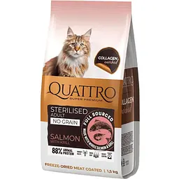 Сухий беззерновий корм Quattro Cat Sterilized Salmo для стерилізованих котів з лососем n 7 кг