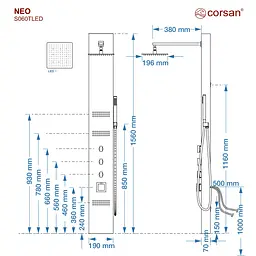 Душова панель Corsan Neo black LED з термостатом S060TBLLED, Чорний матовий - мініатюра 2