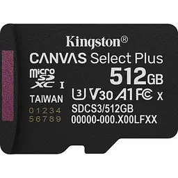 Карта пам'яті Kingston 512GB microSDXC Canvas Select Plus G en3 150R A1 Single Pack w/o ADP SDCS3/512GBSP (SDCS3/512GBSP)