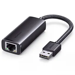 Мережевий адаптер UGREEN CM650 зовнішня мережева карта USB-A 3.0 на Ethernet RJ45 до 1000 Мбіт/с без встановлення драйверів у Windows 8–11 та macOS з індикаторами живлення та мережі із вбудованим кабелем в обплетенні з екрануванням кабелю на чипі AX88179A чорний (15636)