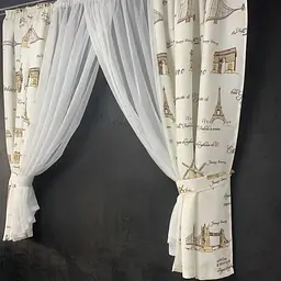 Коротка фіранка для кухні з атласу та шифону з коричневими будинками 1,8м на 4м на тасьмі ALBO pbe0052795 - мініатюра 5