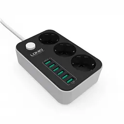 Мережевий фільтр подовжувач чорний 3 розетки з 6 USB 2м із захистом із заземленням LDNIO SE3631 2500W 10A - мініатюра 5