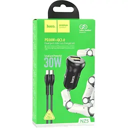 Автомобільний зарядний пристрій Hoco NZ5 Smooth road PD30W + QC3.0 5А car charger set Type C to Type C Чорний - мініатюра 2