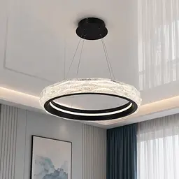 Підвісна LED-люстра Diasha 583-500BK для кухні, спальні та вітальні з акриловим кільцем, пультом, 84 W, 50 см, 10-18m2