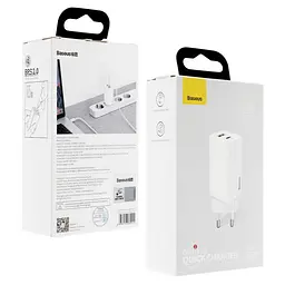 МЗП Baseus GaN2 Lite Quick ChargerC + U 65W EU Білий - мініатюра 3