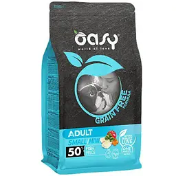 Беззерновий сухий корм Oasy Dog Grain Free Adult Small/Mini для дорослих собак малих порід риба з яблуком та бататом 800 г