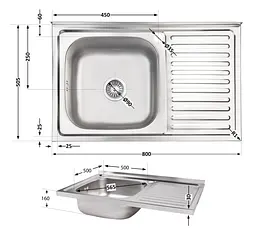 Мийка кухонна Brinex 5080-L 0.6 мм, накладна BRIN5080LSAT06 - мініатюра 7