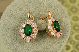 Сережки Xuping Jewelry циннія із зеленим каменем 2,3 см золотисті - мініатюра 2
