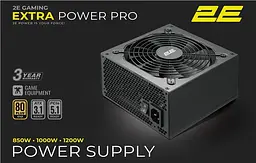 Блок живлення 1000 Вт, 2E Gaming Extra Power Pro, чорний, модульний, 80+ золотистий, Active PFC, 140 мм, 3xMolex/6xSATA