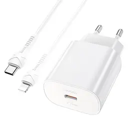 Мережевий зарядний пристрій з кабелем Hoco N22 Jetta PD25W charger set (Type-C to iP)(EU) білий