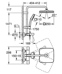 Душова система настінного монтажу з термостатом для ванни Grohe Tempesta System 250 Cube 26691001, Хром - мініатюра 5