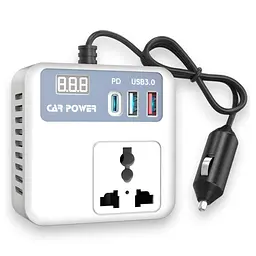 Автомобільний перетворювач напруги з 12 на 220 В Carinverter JX03 з USB, Type-C і дисплеєм, інвертр від прикурювача
