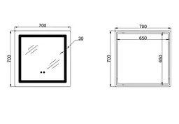 Дзеркало Lidz Kubis (KU2) 700х700 мм, прямокутне, з LED-підсвічуванням Touch LDKU70070049288 - мініатюра 7