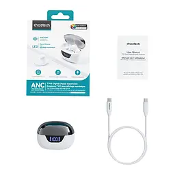Бездротові навушники Choetech BH-T60 White TWS, Bluetooth 5.3, ANC+ENC, LED-дисплей (43-00135) - мініатюра 4