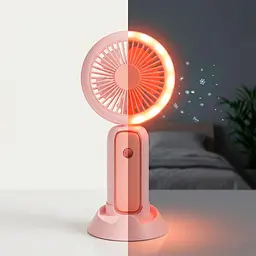 Портативний мінівентилятор Mini Portable Fan 3 Вт із підсвіткою і підставкою для телефона, рожевий, настільний вентилятор - мініатюра 2