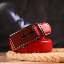 Брючний ремінь з пряжкою-автомат із натуральної шкіри Vintage 20220 червоний 110 см - мініатюра 10