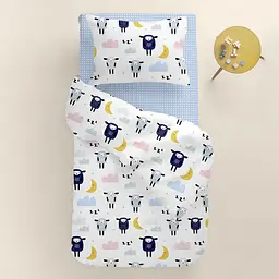 Дитяча постільна білизна в ліжечко SHEEPS CS5, блакитний (SheepBlueSkyeyGrey_DropLightBlue_140) - мініатюра 2