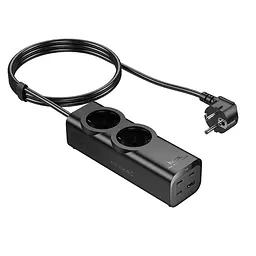 Мережевий зарядний пристрій подовжувач Hoco NS10 USB/3 Type-C PD 67W 2 розетка 2m чорний - мініатюра 7