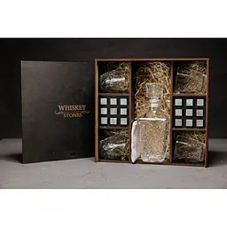 Подарунковий набір Whiskey Stones камені для віскі в дерев'яному пеналі №8 + декантер і 4 склянки Rocco Dedalo + щипці + мішечок - мініатюра 2