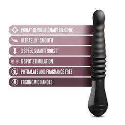 Пульсатор Blush Temptasia - Lazarus Thrusting Dildo - Black, ребристий стовбур, 3 швидкості - мініатюра 2
