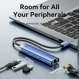 Хаб USB 3.0 - 3xUSB 3.0/RJ45/USB-C Hub Blue Aluminum Alloy 5-in-1 Vention (TGFSB) - мініатюра 3