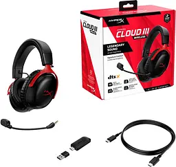 Навушники HyperX бездротові ігрові Cloud III Wireless USB-A/USB-C чорні червоні (77Z46AA) - мініатюра 8