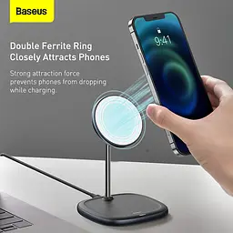 Зарядна підставка Baseus Swan Magnetic Wireless Charger (набір для Iphone 12) 15 W (WXSW-01) чорна - мініатюра 4