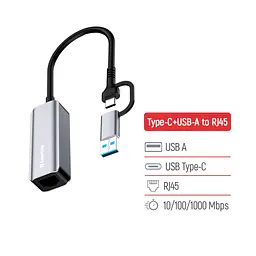 Адаптер USB-C + USB A to RJ45 Ethernet 1000Mbps ColorWay (CW-AD-CRG) - мініатюра 6