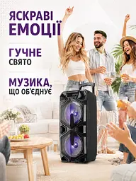 Портативна колонка валіза 2×10″ PMPO 4000 Вт з мікрофоном, пультом і LED чорна (49676161) - мініатюра 8