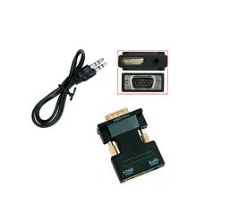 Перехідник з hdmi на vga з аудіо 5х3.5 см конвертер hdmi vga чорний - мініатюра 2