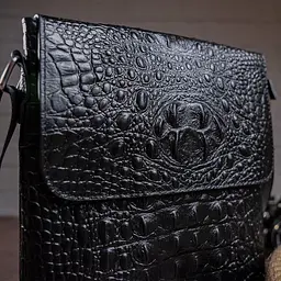 Сумка чоловіча вертикальна з тисненням під рептилію 14715 Vintage чорна