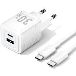 Зарядний пристрій 2xUSB 30W (USB-A/USB-C) + USB-C cable М-М Білий Vention - мініатюра 2