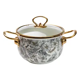 Каструля емальована 2 л зі скляною кришкою, flowers Yiwu HP-2-105