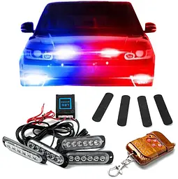 Страбоскоп LED Світлодіодний 12-24V 12 Режимів Червоно-Синій 4 шт. (BS-1-4-6LED R+B)