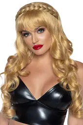 Leg Avenue-Long curly bang wig with braid Blonde - Довга перука з косичкою, блонд