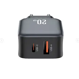 Мережевий зарядний пристрій XO L154 EU PD20W/QC18W(1A1C) fast charger Чорний - мініатюра 2
