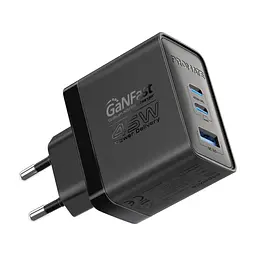 Зарядное устройство Promate powerport-45 2xUSB-C PD + USB-A QC 45W Black (powerport-45.black)
