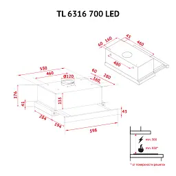 Витяжка телескопічна Perfelli TL 6316 WH 700 LED - мініатюра 12