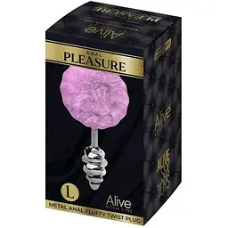Металева анальна пробка Кролячий хвостик Alive Fluffy Twist Plug L Purple діаметр 3.8 см - мініатюра 4