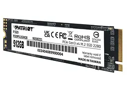 Твердотільний SSD накопичувач 512Gb, Patriot P320, PCI-E 3.0 x4, M.2 2280, 3D TLC, 3000/2200 МБ/с (P320P512GM28) - мініатюра 4