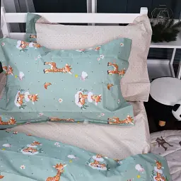 Простирадло на гумці MirSon Poplin Line Kids 02 Giraffe 160х200 см бежеве (2200009711992) - мініатюра 2