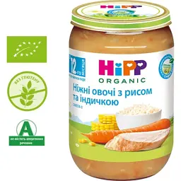 Дитяче пюре HiPP Organic Ніжні овочі з рисом та індичкою, 220 г (9062300110439) - мініатюра 2