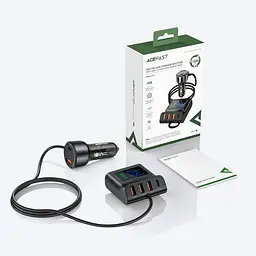 Автомобільний зарядний пристрій Acefast B11 3 USB/Type-C QC PD 138W з дисплеєм чорний - мініатюра 7