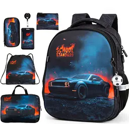 Ортопедичний шкільний рюкзак 6 в 1 для хлопчика School Standard 38х30х18 см з Машиною для першокласника (SET 170-72)