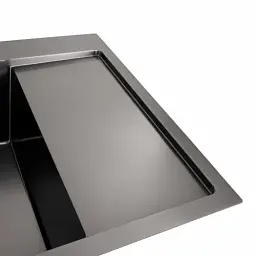Кухонна мийка Platinum Handmade PVD L з нержавіючої сталі 1.0 мм квадратний сифон 65x50x23 см чорна - мініатюра 3