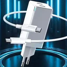 Мережевий зарядний пристрій Baseus GaN2 Q.Charger 1USB + 1Type-C + Cable Type-C 45W CCGAN-Q02 White - мініатюра 3